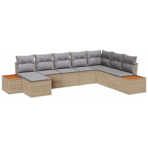 Set di divani da giardino con cuscini Beige Rattan Acacia a 8 pezzi - Foto 1