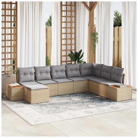 Set di divani da giardino con cuscini Beige Rattan Acacia a 8 pezzi - Foto 2
