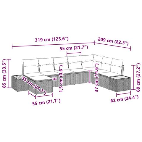 Set di divani da giardino con cuscini Beige Rattan Acacia a 8 pezzi - Foto 9