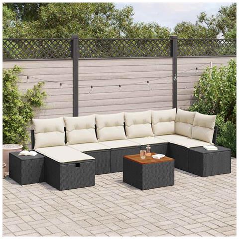 Set divani giardino 8 pezzi con cuscini neri in polyrattan - Foto 2