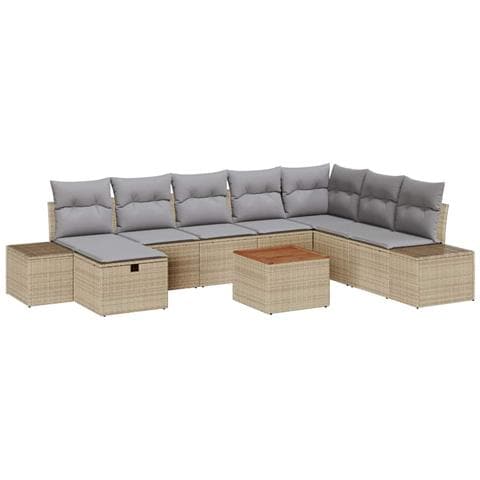 Set Divano da Giardino 9 Pezzi con Cuscini Beige Polyrattan - Foto 1