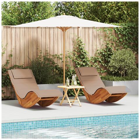 Lettini Prendisole Dondolanti con Cuscini 2 pcs Legno Massello di Acacia - Foto 2