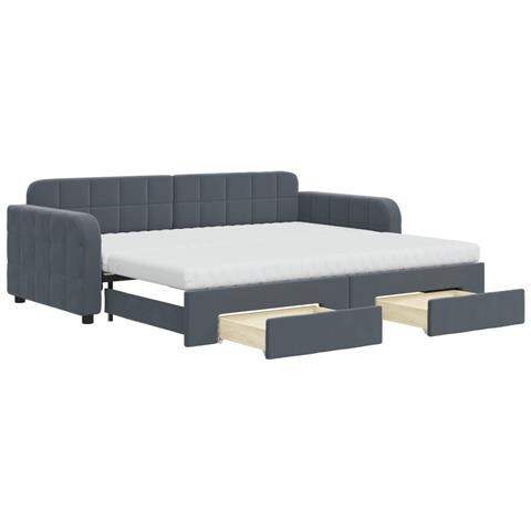 Divano Letto Estraibile Cassetti Grigio Scuro 90x200cm Velluto - Foto 1