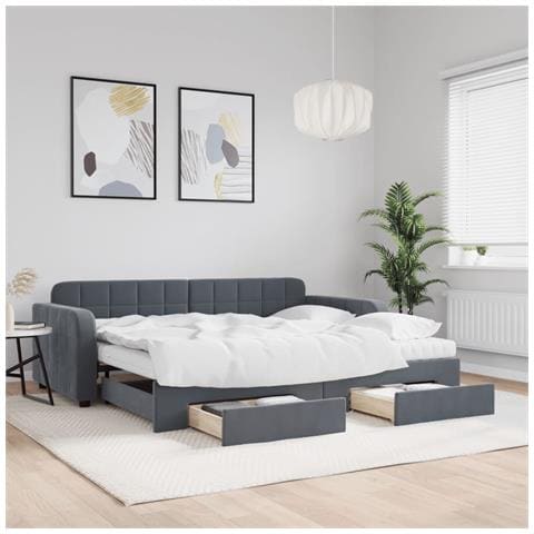 Divano Letto Estraibile Cassetti Grigio Scuro 90x200cm Velluto - Foto 2