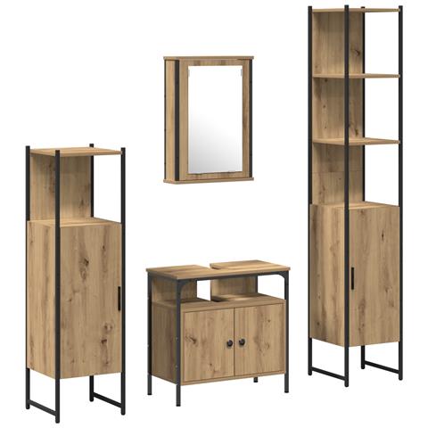 Set Mobili Bagno 4 Pezzi Rovere Artigianale Legno Ingegnerizzato - Foto 1