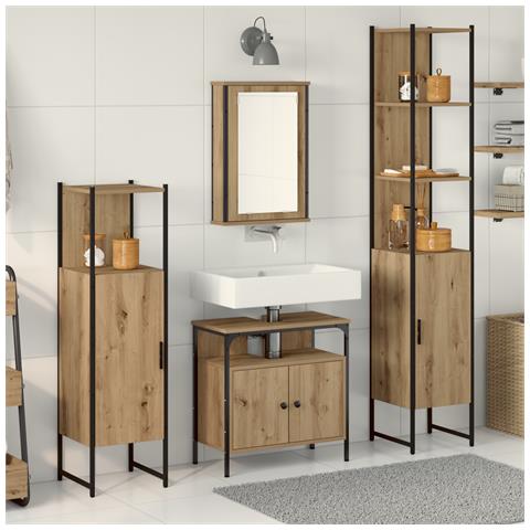 Set Mobili Bagno 4 Pezzi Rovere Artigianale Legno Ingegnerizzato - Foto 2