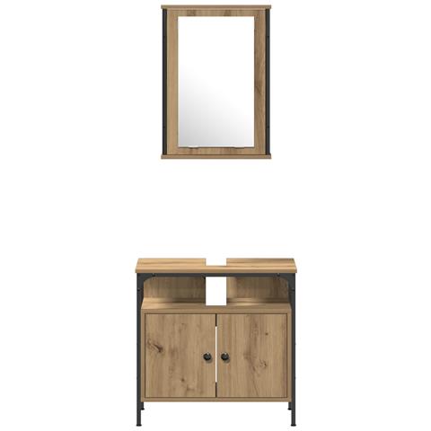 Set Mobili Bagno 4 Pezzi Rovere Artigianale Legno Ingegnerizzato - Foto 9