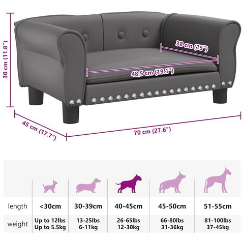 Lettino per Cani Grigio 70x45x30 cm in Similpelle - Foto 7