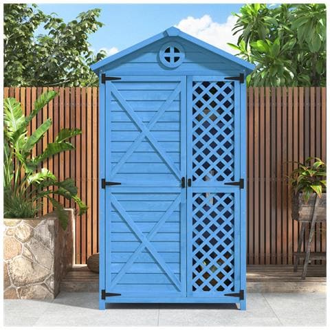 Capanno Di Stoccaggio Per Mobili Da Giardino In Legno, Casa Degli Attrezzi Per Patio, Senza Sbiadimento, Resistente Alle Intemperie, Senza Manutenzione, Ecologico, Blu - Foto 1