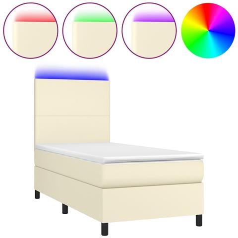 Giroletto a Molle con Materasso e LED Crema 90x200cm Similpelle - Foto 1