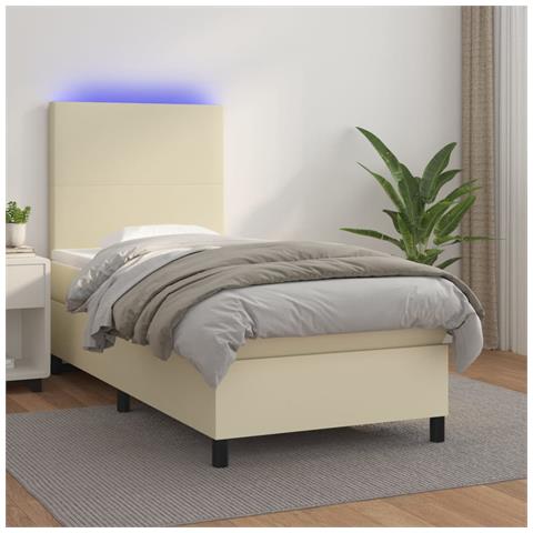 Giroletto a Molle con Materasso e LED Crema 90x200cm Similpelle - Foto 2