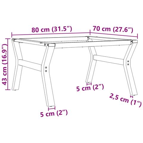 Telaio Gambe a Y per Tavolino da Salotto 80x70x43 cm in Acciaio - Foto 8
