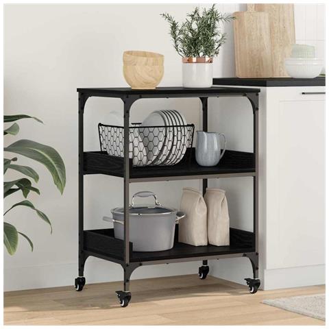 Carrello da Cucina Rovere Nero 60 x 41 x 80.5 cm - Foto 2