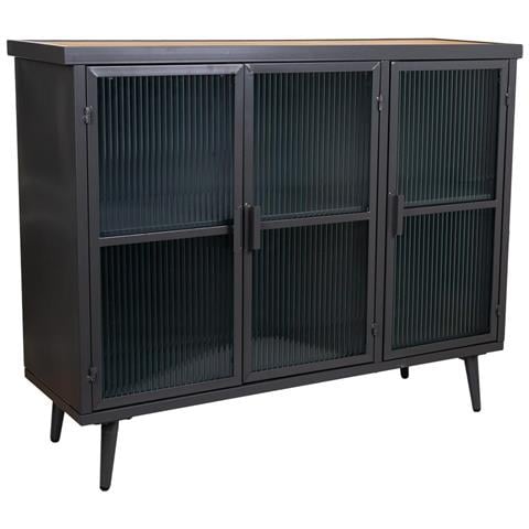 Credenza In Metallo Nero E Legno 102x33x79,5h - Foto 1
