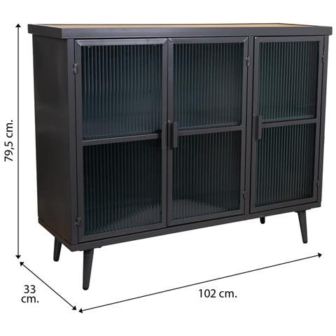 Credenza In Metallo Nero E Legno 102x33x79,5h - Foto 7
