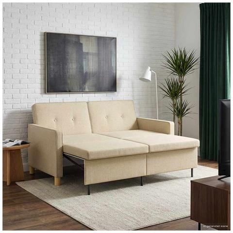 Divano Letto Estraibile Crema Tessuto - Foto 2