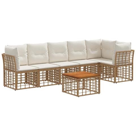 Set Divano da Giardino 7 pcs Naturale e Bianco Crema polyrattan - Foto 1