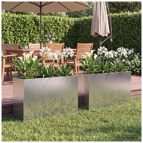 Vaso da giardino 2 pz Argento 80 x 20 x 49 cm Acciaio Inox - Foto 2
