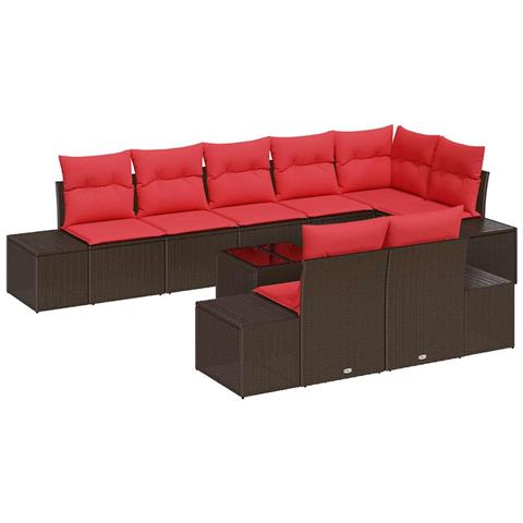 Set Divano da Giardino Marrone e Rosso Poly Rattan - Foto 1