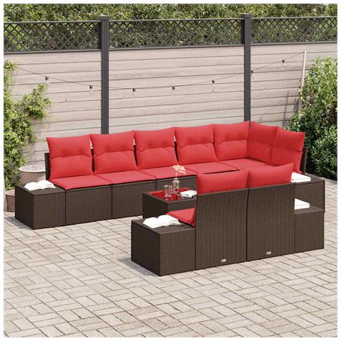 Set Divano da Giardino Marrone e Rosso Poly Rattan - Foto 10