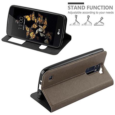 Custodia Compatibile Con Lg K8 2016 In Bruno Pietra - Coperchio Protettivo Con Chiusura Magnetica, Funzione Stand E 2 Finestre Di Visualizzazione - Foto 2
