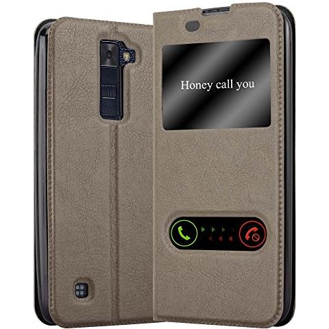Custodia Compatibile Con Lg K8 2016 In Bruno Pietra - Coperchio Protettivo Con Chiusura Magnetica, Funzione Stand E 2 Finestre Di Visualizzazione - Foto 1