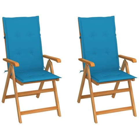Sedie da Giardino 2 pz con Cuscini Blu in Massello di Teak - Foto 1