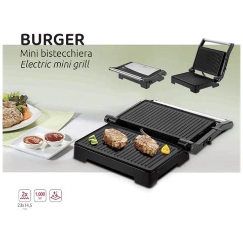 BURGER Mini Bistecchiera Elettrica 1000W con Piastre Grill Antiaderenti, Tostapane per Sandwich, Distribuzione Uniforme del Calore, Apertura a 180° - Foto 3