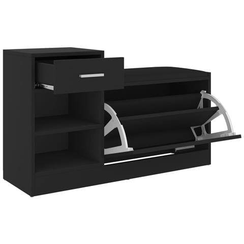 Panca Porta Scarpe Nera 94,5x31x57 cm in Legno Multistrato - Foto 2