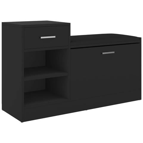 Panca Porta Scarpe Nera 94,5x31x57 cm in Legno Multistrato - Foto 1