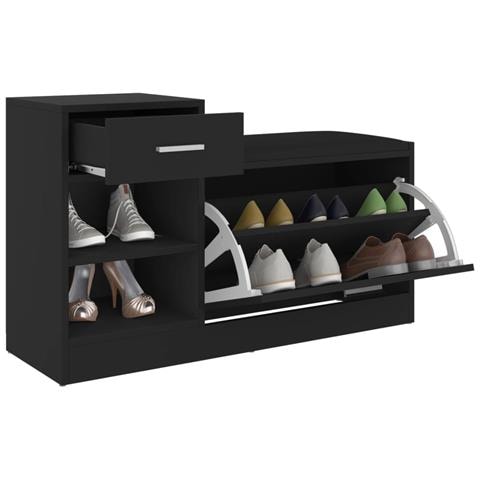 Panca Porta Scarpe Nera 94,5x31x57 cm in Legno Multistrato - Foto 6
