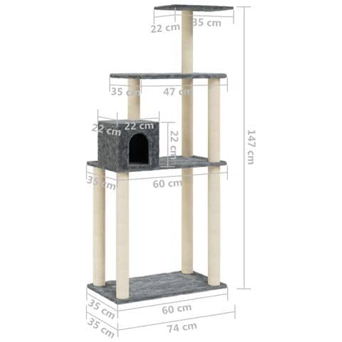 Albero Per Gatti Con Tiragraffi In Sisal Grigio Scuro 147 Cm - Foto 2