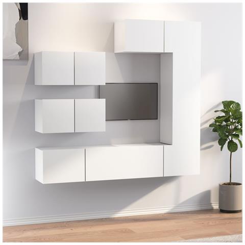Set Di Mobili Porta Tv 6 Pz Bianco In Legno Multistrato - Foto 7