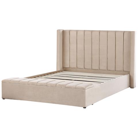 Letto Con Rete A Doghe Velluto Beige 180 X 200 Cm Noyers - Foto 2