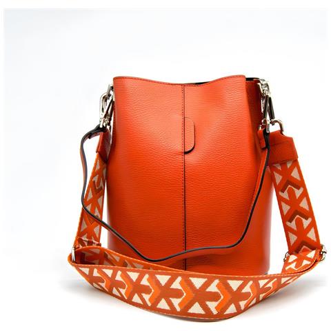Borsa A Tracolla Venezia - Arancione - Pelle Di Vitello Dollaro - 24x16,5x27,5 Cm - Foto 1