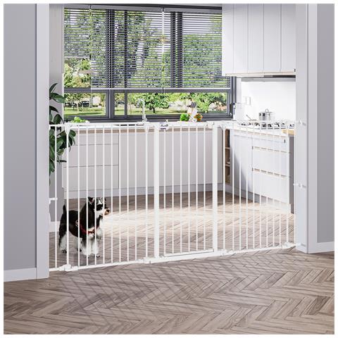 Cancelletto Per Cani Taglia Media A 3 Pannelli Con Doppio Sistema Di Blocco, 206x90cm, Bianco - Foto 2