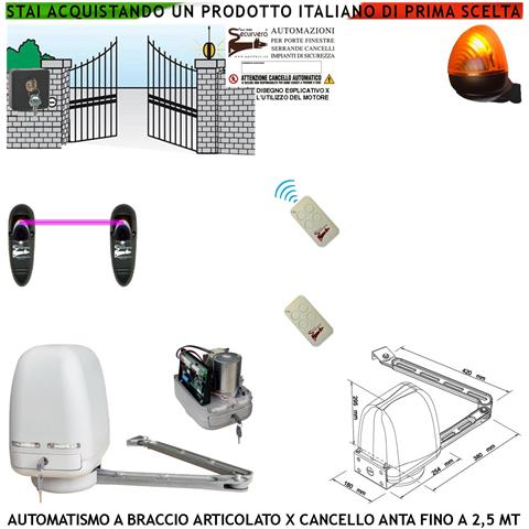 Kit Motore A Braccio Articolato 220/24 V Cancello Automatico Anta Battente Da 0,5 A 2,5 Mt Centrale Radiocomandi Fotoc - Foto 1