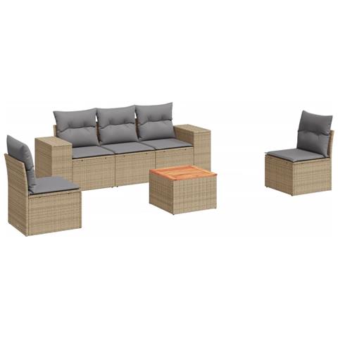 Set Divano da Giardino 6 pz con Cuscini Beige in Polyrattan - Foto 1