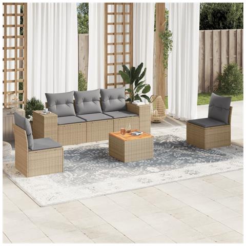 Set Divano da Giardino 6 pz con Cuscini Beige in Polyrattan - Foto 2