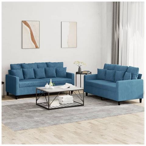 Set Di Divani 2 Pz Con Cuscini Blu In Velluto - Foto 1