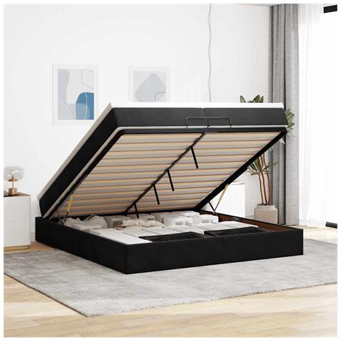 Struttura Letto Pouf Con Materassi Nero 200x200 Cm Velluto - Foto 1