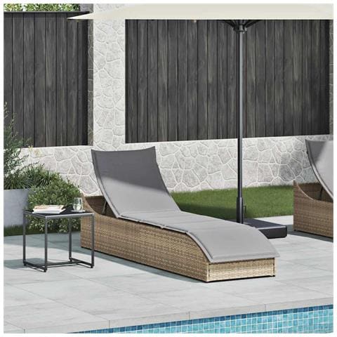 Lettino Prendisole Pieghevole Con Cuscino E Portaoggetti Beige - Foto 2