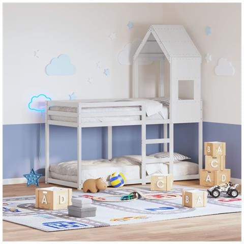 Letto A Castello Senza Materasso Bianco 90x190cm Massello Pino - Foto 1