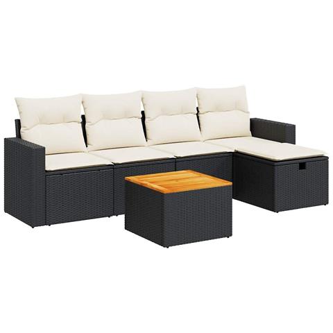 Set Divano Da Giardino 6 Pz Con Cuscini Nero In Polyrattan - Foto 2