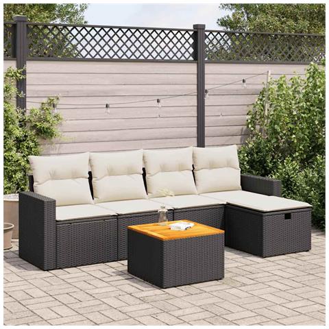 Set Divano Da Giardino 6 Pz Con Cuscini Nero In Polyrattan - Foto 1