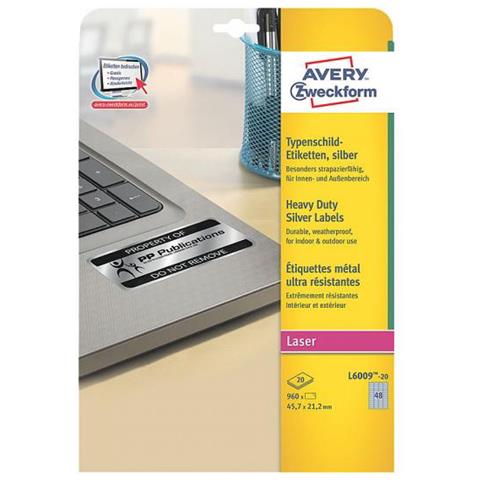Avery Etichette In Poliestere Argento - Per Stampanti Laser Bianco/nero - 45,7 X 21,2 Mm - Foto 1
