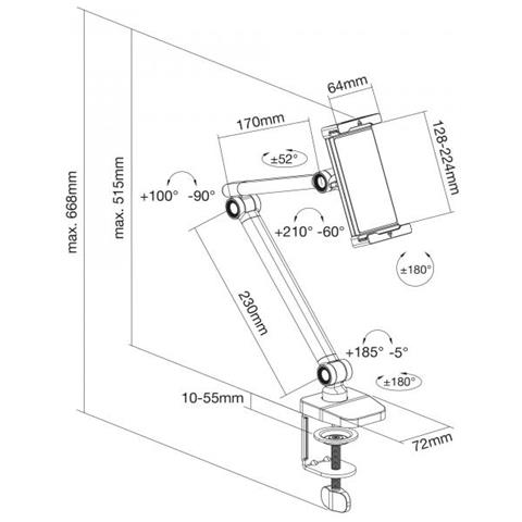 Supporto Per Tablet Con Morsetto Da Tavolo, Fino A 12,9"", Nero - Foto 2