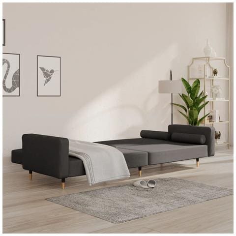 Divano Letto A 2 Posti Con 2 Cuscini Grigio Scuro In Velluto - Foto 2