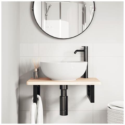 Ripiano A Parete Per Lavabo In Acciaio E Massello Di Rovere - Foto 2