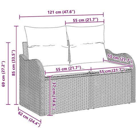 Set di 9 Pezzi Divano da Giardino con Cuscini Rattan Nero, Divano da Giardino a Due Posti con Cuscini Rattan Nero - Foto 9